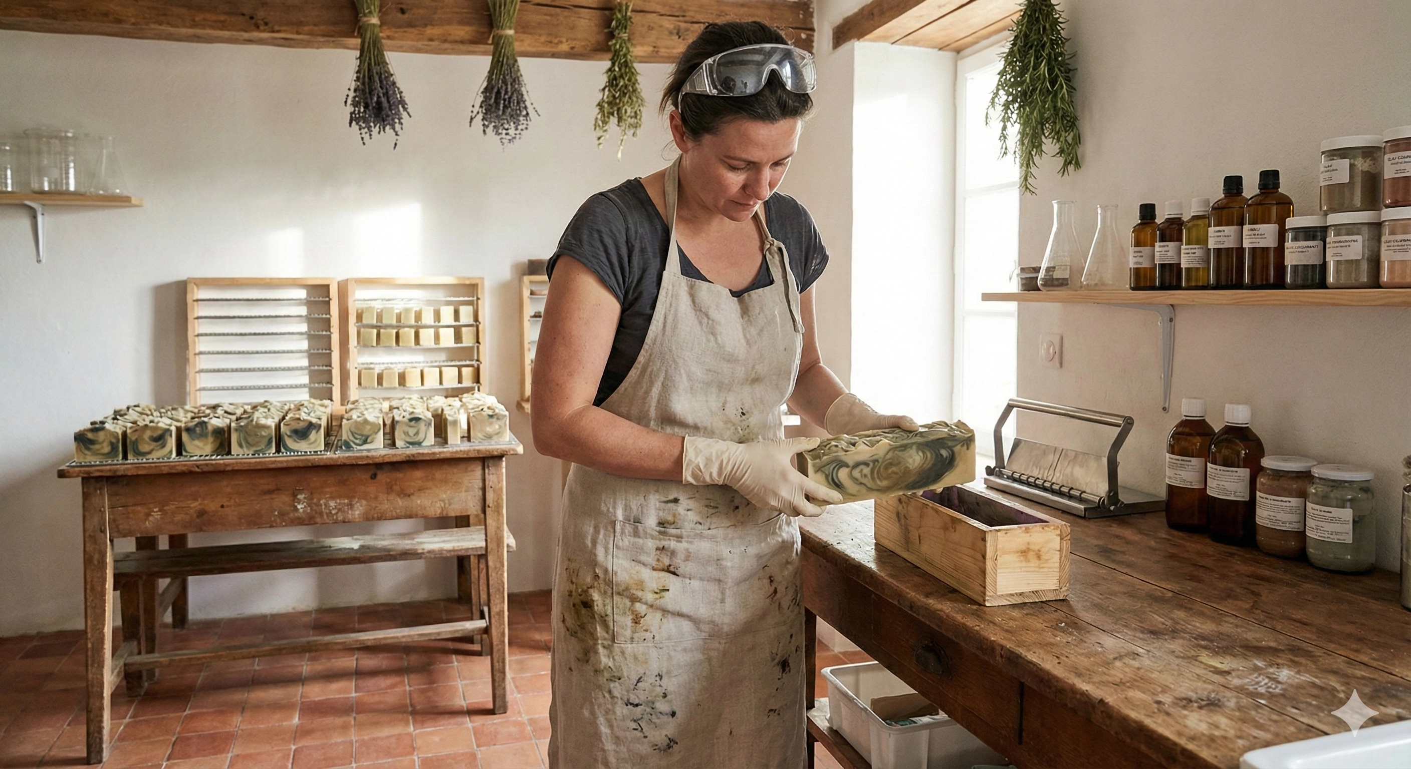 Soap maker unmolding artisan soap